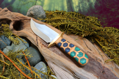 Bowie Knife, Handmade, Stainless Steel, Oak Handle, Honeycomb Resin Inlay, PNW Bowie