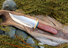 Bowie Knife, Handmade, Stainless Steel, Bubinga hardwood Handle, Blue Resin, Bubinga Bowie