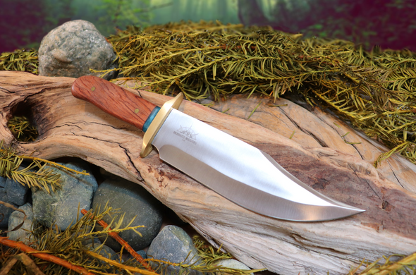 Bowie Knife, Handmade, Stainless Steel, Bubinga hardwood Handle, Blue Resin, Bubinga Bowie