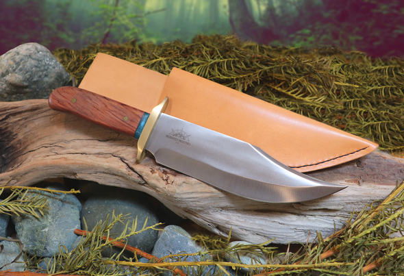 Bowie Knife, Handmade, Stainless Steel, Bubinga hardwood Handle, Blue Resin, Bubinga Bowie