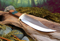 Bowie Knife, Handmade, Stainless Steel, Oak Handle, Blue Resin Inlay, Puget Sound Bowie