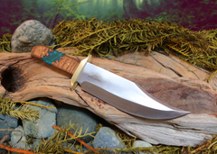 Bowie Knife, Handmade, Stainless Steel, Oak Handle, Blue Resin Inlay, Puget Sound Bowie