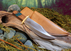 Bowie Knife, Handmade, Stainless Steel, Oak Handle, Blue Resin Inlay, Puget Sound Bowie