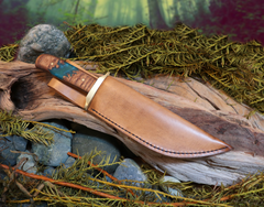 Bowie Knife, Handmade, Stainless Steel, Oak Handle, Blue Resin Inlay, Puget Sound Bowie