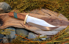 Bowie Knife, Handmade, Stainless Steel, Oak Handle, Blue Resin Inlay, Columbia River Bowie