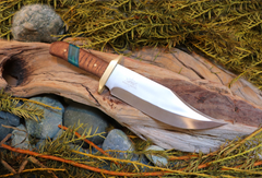 Bowie Knife, Handmade, Stainless Steel, Oak Handle, Blue Resin Inlay, Columbia River Bowie