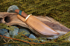 Bowie Knife, Handmade, Stainless Steel, Oak Handle, Blue Resin Inlay, Columbia River Bowie