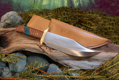 Bowie Knife, Handmade, Stainless Steel, Oak Handle, Blue Resin Inlay, Columbia River Bowie