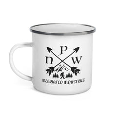 PNW Crossed Arrows Big Foot Sasquatch Nature Scene Enamel Mug