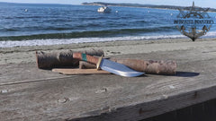 Bowie Knife, Handmade, Stainless Steel, Oak Handle, Blue Resin Inlay, Puget Sound Bowie