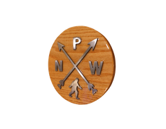 PNW Crossed Arrows Sign, Iconic PNW Sign, Handmade, Recycled metal, Solid Oak, Epoxy Resin