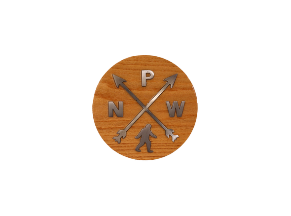 PNW Crossed Arrows Sign, Iconic PNW Sign, Handmade, Recycled metal, Solid Oak, Epoxy Resin