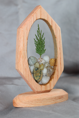 PNW Botanical Decor, Beach Stones, Evergreen, Solid Oak, Epoxy Resin